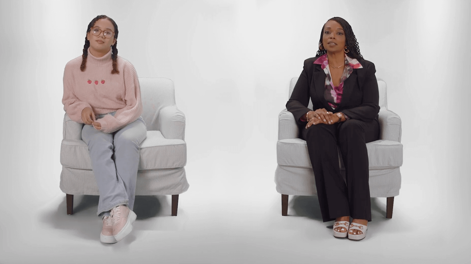 Chanel, a real schizophrenia patient, sits next to Dr. Tracy Hicks